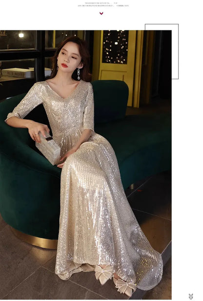 Gold Evening Gown Women's High-End Sensation Luxury Small ence Ball Personali High-End Adult Birthday Host Dr