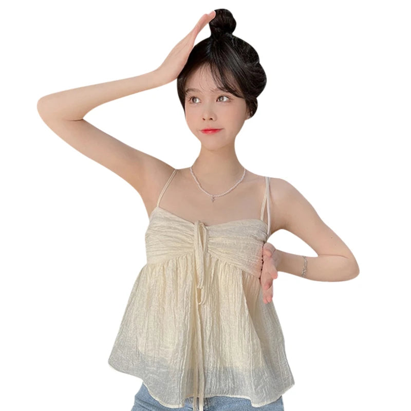 Women Crop Halter Camisole Solid Color Summer Spaghetti Strap Tank Tops Sleeveless T-Shirt for Streetwear Clubwear