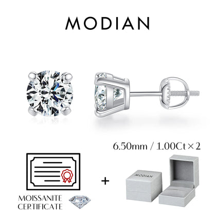 MODIAN D Color 1CT Moissanite Stud Earrings For Women 925 Sterling Silver 0.5CT Dazzling Lab Diamond Wedding Jewelry Gifts