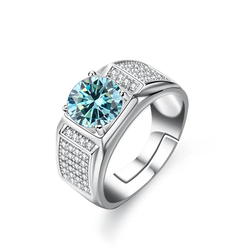 Bague Ringen Real Moissanite Ring For Men Sterling Silver 2 Carat Round Brilliant Diamonds Engagement Ring Male Wedding Jewelry
