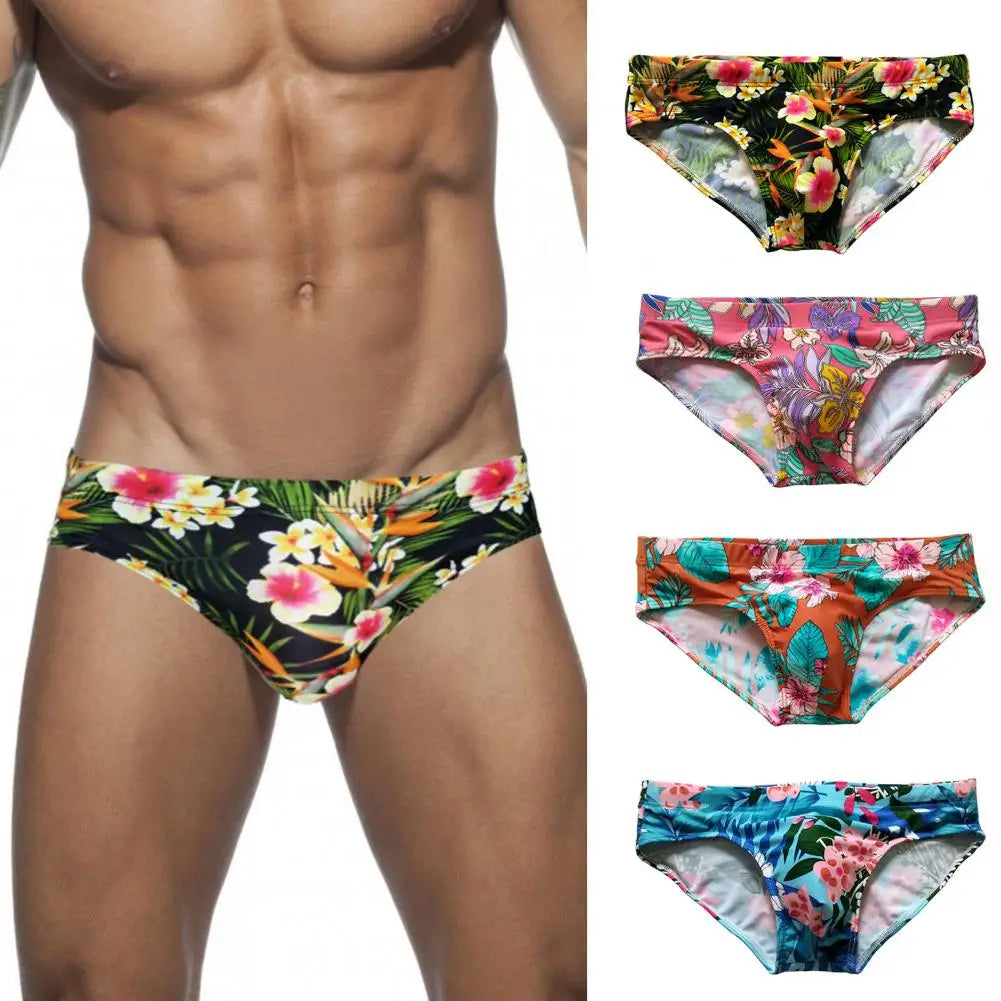 Sexy Floral Print Swimwear Men Beach Shorts Board Surfing Shorts Swimming Trunks Push Up Pad Men Swimsuits Sunga Bathing Suits