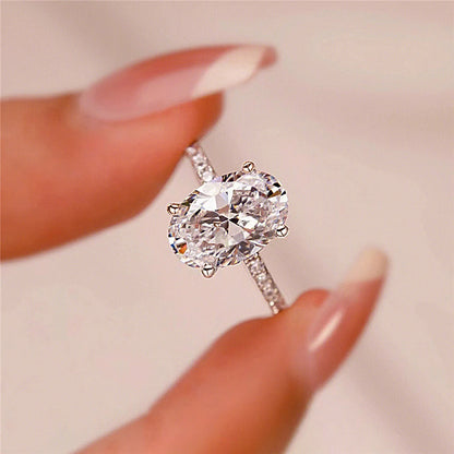 1/2/3/4カラット オーバルカット フルモアサナイト 婚約指輪 レディース ソリティア ヒドゥンハロー ダイヤモンド S925シルバー 結婚指輪 GRA付き