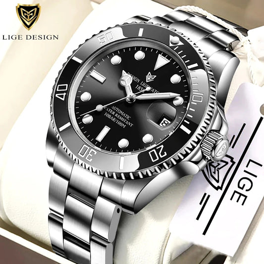 LIGE Top Brand Luxury Mechanical Man Watch Fashion Casual Sports Automatic Watches for Men Stainless Waterproof Tourbillon Clock