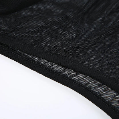CIBBAR Black Hollow Out Bodysuit Mesh Patchwork Solid Full Sleeve See Through Bodycon Jumpsuit for Women Club Party Outfits Lady