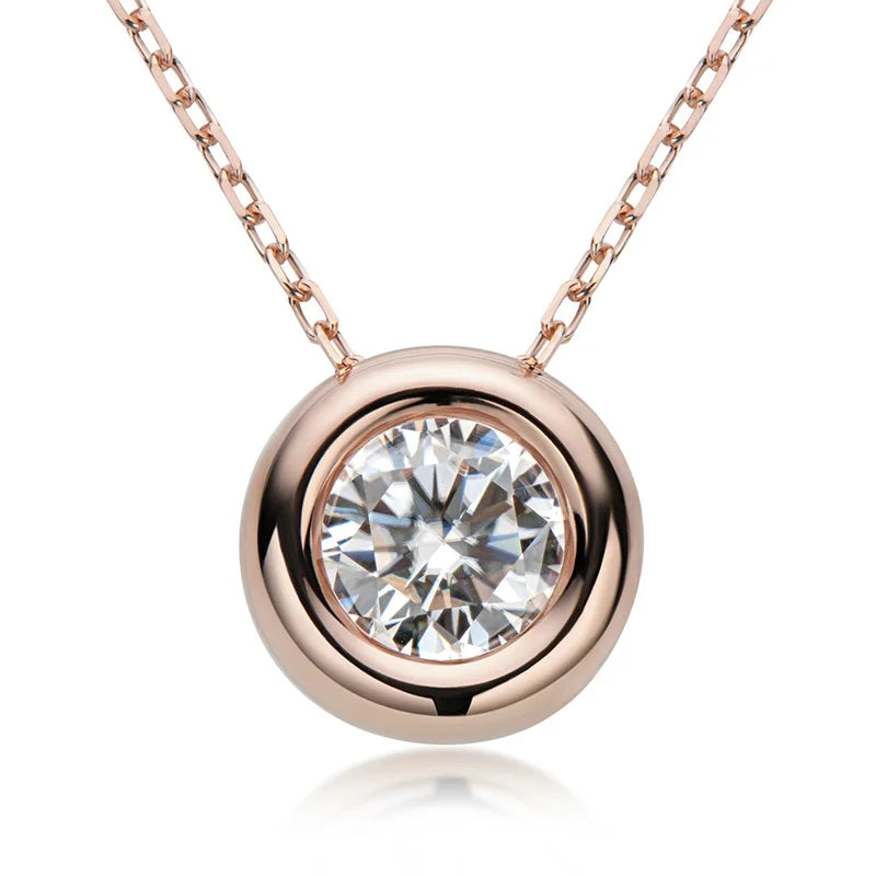 Lycfn 1CT Round Bezel Setting Moissanite Pendant Necklace For Women 925 Sterling Silver With GAR Clavicle Bubble Chain Jewelry