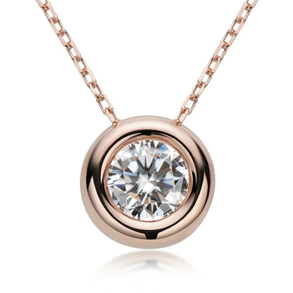 Lycfn 1CT Round Bezel Setting Moissanite Pendant Necklace For Women 925 Sterling Silver With GAR Clavicle Bubble Chain Jewelry
