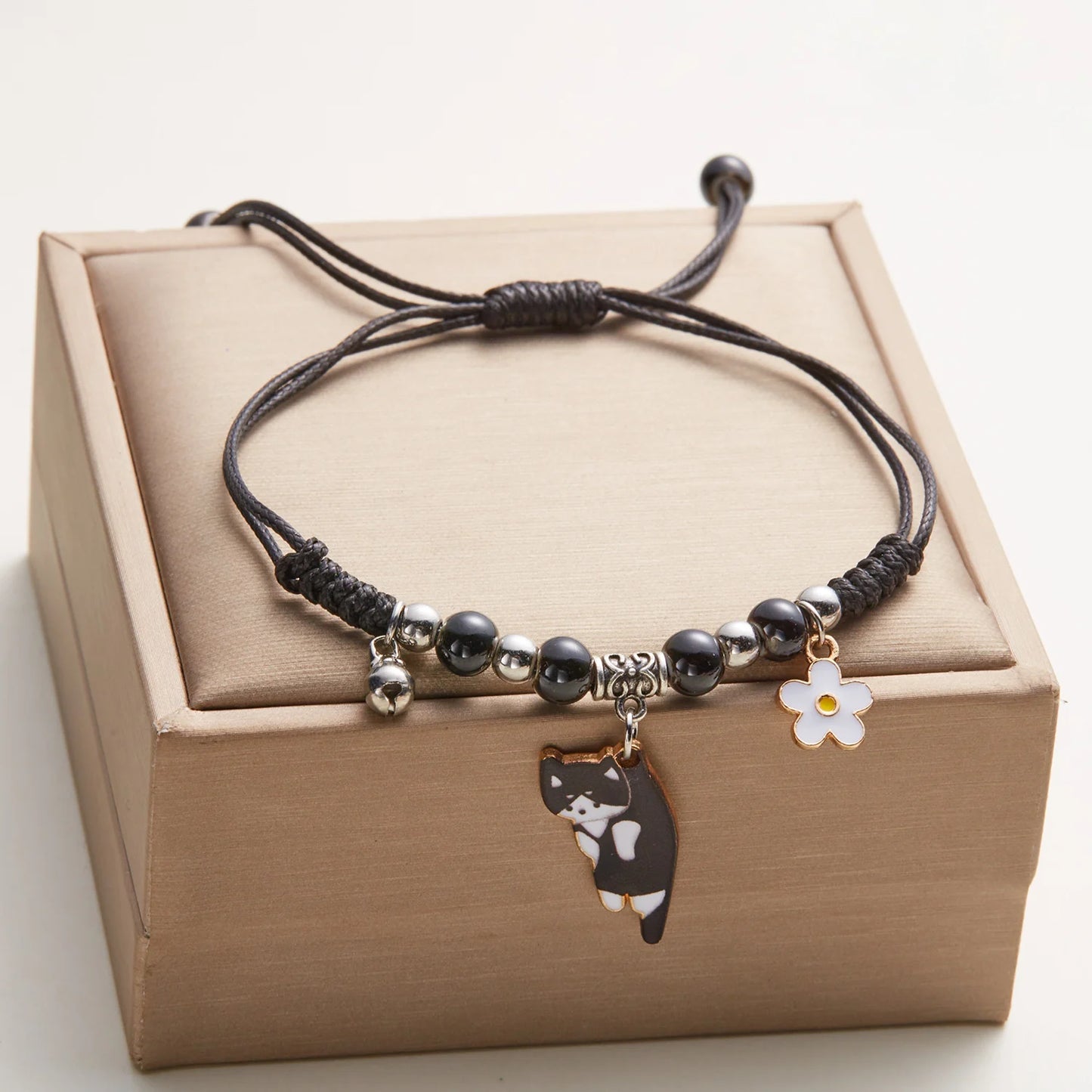 Cartoon Enamel Animal Cat Flower Bracelet for Girl Kids Women Charm Pet Pendant Strap Rope Bracelets Handmade Friendship Jewelry