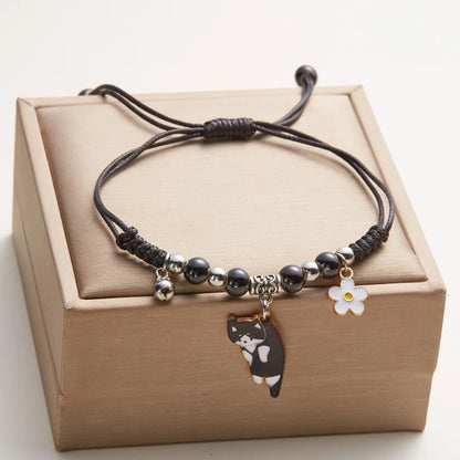 Cartoon Enamel Animal Cat Flower Bracelet for Girl Kids Women Charm Pet Pendant Strap Rope Bracelets Handmade Friendship Jewelry