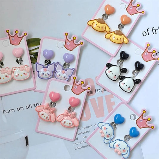 1Pair Sanrio Hello Kitty Cinnamoroll Kuromi Ear Clip Cartoon Cute Sweet Girl Creative Exquisite Pendant Earrings Jewelry Gifts