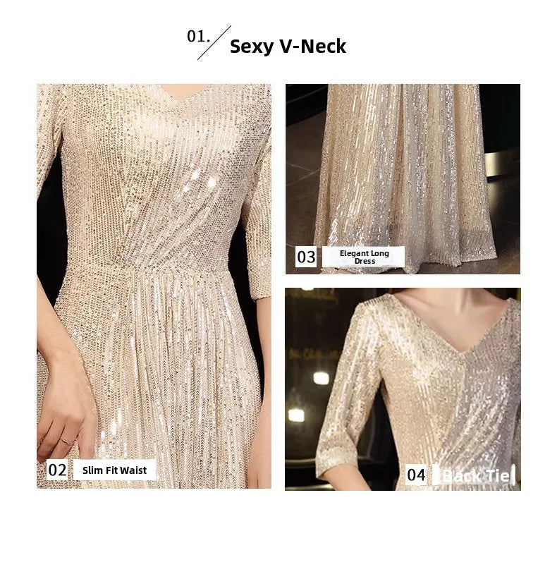 Gold Evening Gown Women's High-End Sensation Luxury Small ence Ball Personali High-End Adult Birthday Host Dr
