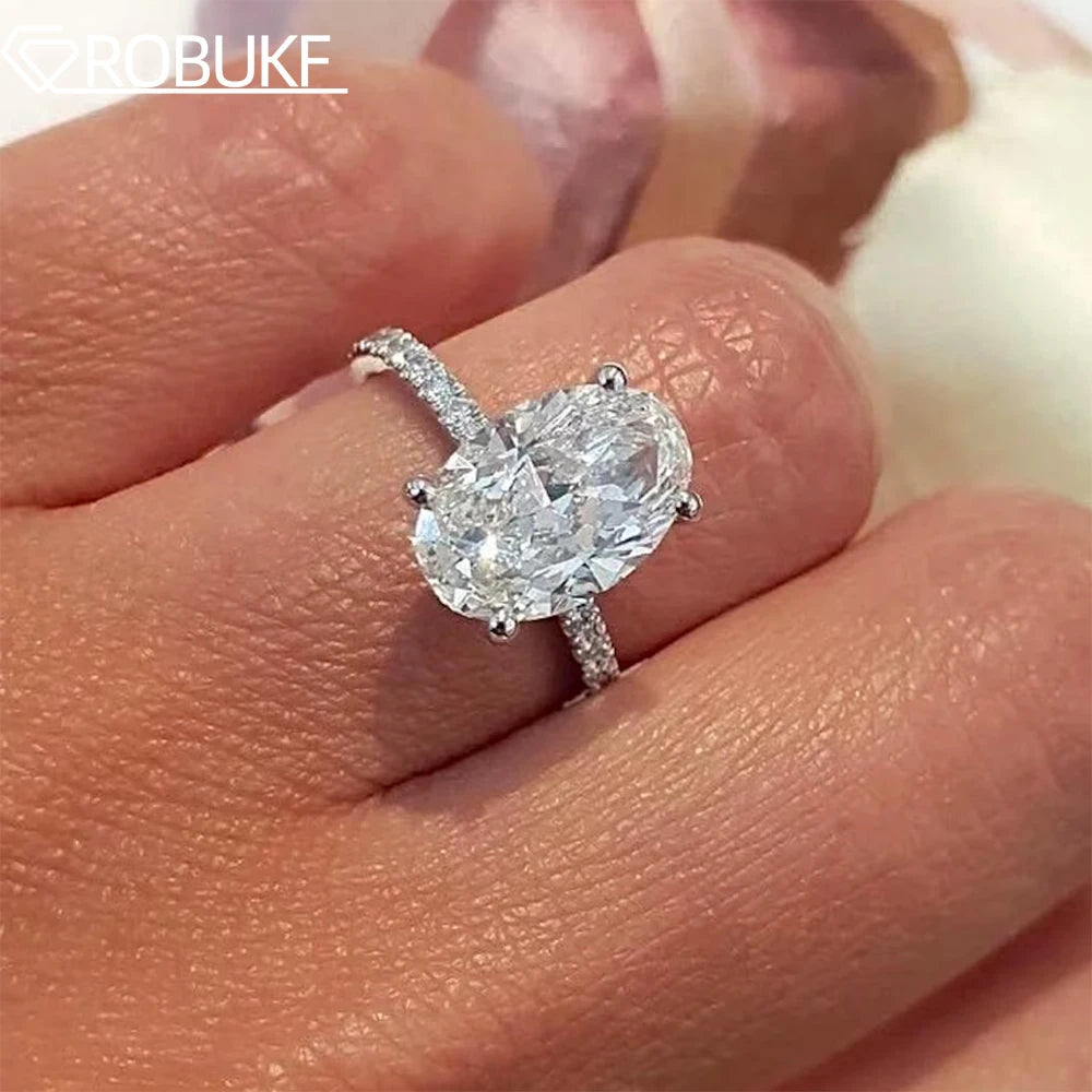 1/2/3/4カラット オーバルカット フルモアサナイト 婚約指輪 レディース ソリティア ヒドゥンハロー ダイヤモンド S925シルバー 結婚指輪 GRA付き