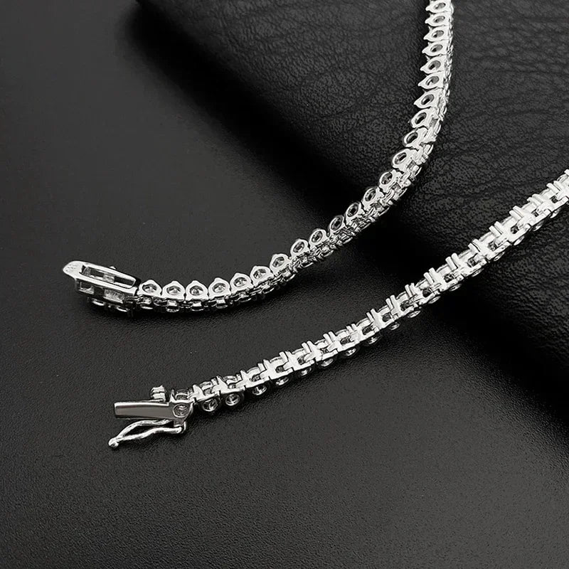 NeeTim Moissanite Tennis Necklace 3 Claw 925 Sterling Silver Plated 18k White Gold Sparkling Lab Diamond Necklaces for Women