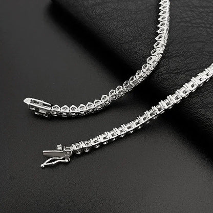 NeeTim Moissanite Tennis Necklace 3 Claw 925 Sterling Silver Plated 18k White Gold Sparkling Lab Diamond Necklaces for Women