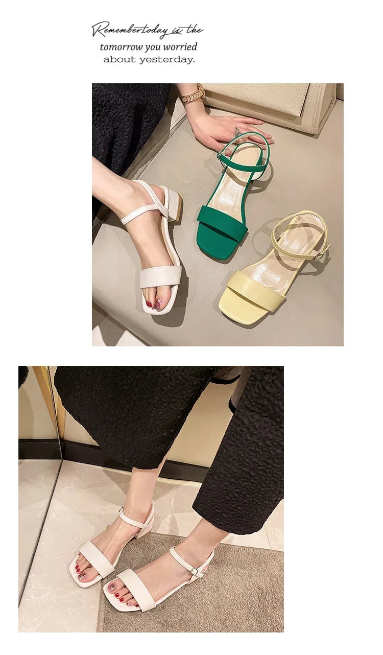 夏の女性用サンダル、女性用の新しい厚底サンダル、ネットセレブ、バックル付きの優しいワンライン、妖精スタイル