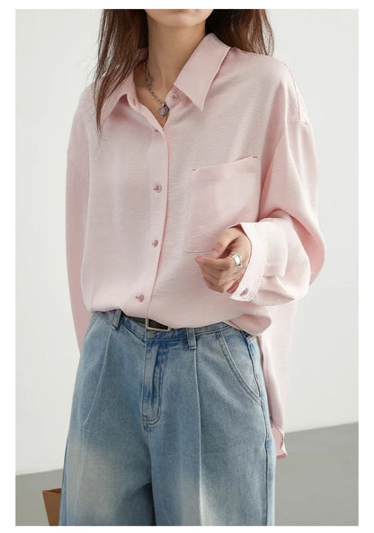 CHIC VEN Korean Women Shirt White Solid Pleated Side Slit Loose Long Sleeved Woman Blouses Female Tops Spring Summer 2025