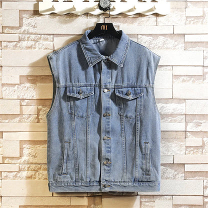 2025 Men's Spring/Summer Autumn Denim Vest Jacket Teenagers Black Leisure Hooded Vests Coat Plus Size Waistcoat M-5XL