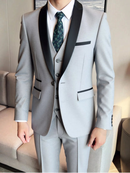 3 Piece Suit Jacket Vest Trousers/Fashion Men's Casual High Quality Business Slim Groom Wedding Formal Suit Jacket Trousers