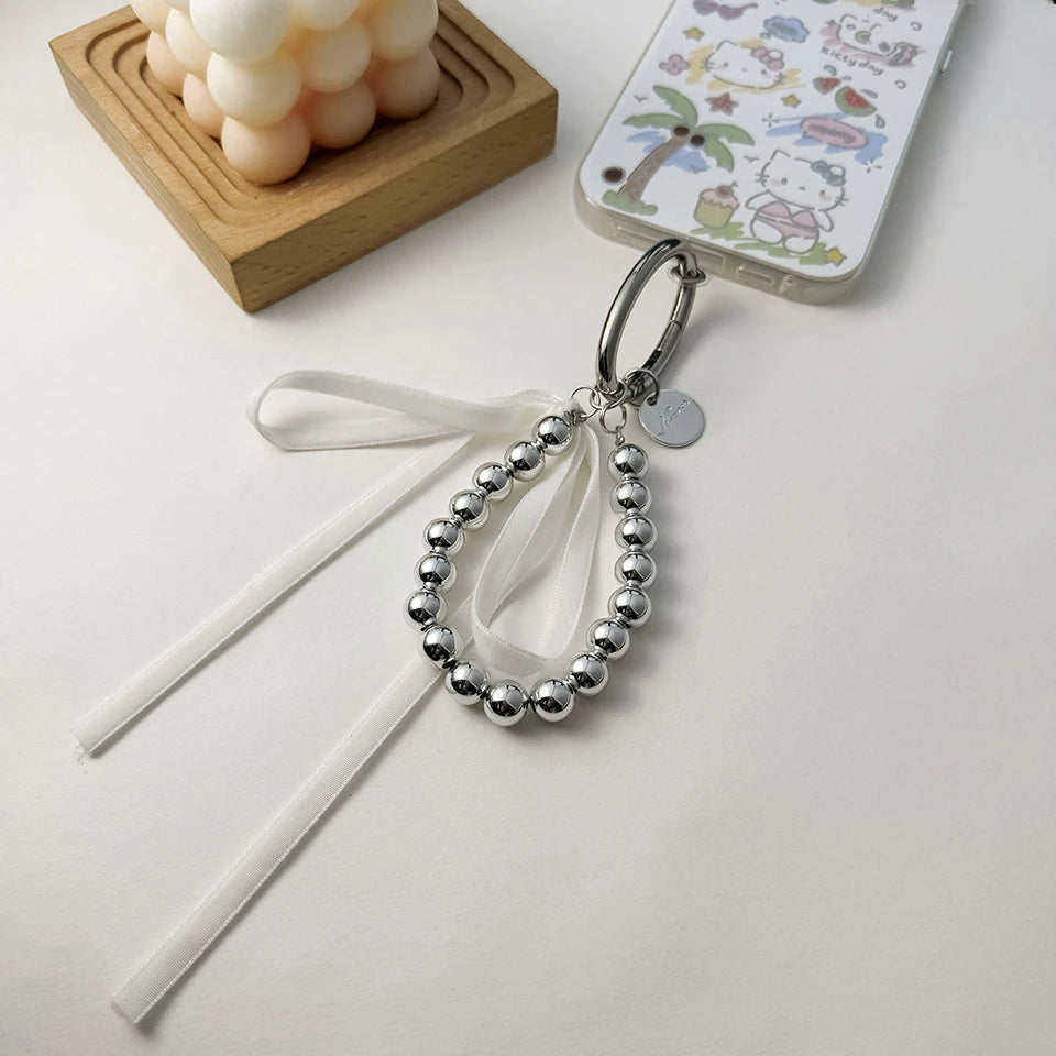 ZAKOL Elegant Pearls Ribbon Bowknot Bag Hanging Decoration Key Chain for Women Beads Key Rings Jewelry Girl Accessories