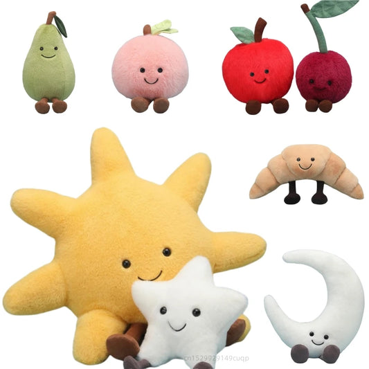 漫画の人気商品フルーツぬいぐるみ枕 リンゴ 洋ナシ 桃 チェリー 天気 太陽 月 星 ぬいぐるみ おもちゃ ホームデコレーション 子供へのギフト