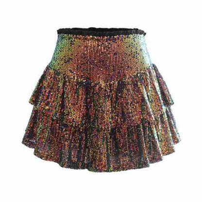 2024 Fashion Party Evening Clothes for Women Summer Sexy Elastic High Waist Sequin Mini Pleated Skirts Streetwear Short Dress