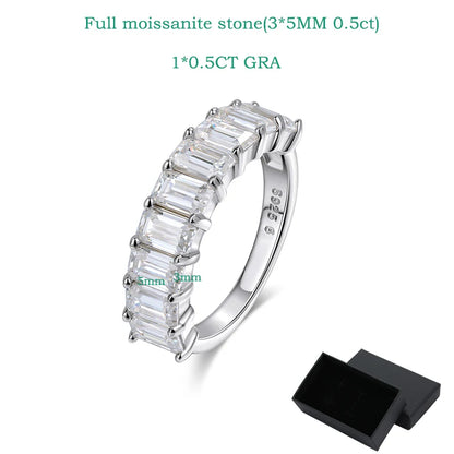Smyoue Each 3*5mm 0.5CT Emerald Cut Moissanite Ring for Women 1/2 Eternity Bands Lab Diamond Jewelry Pure 925 Silver Girl Ring