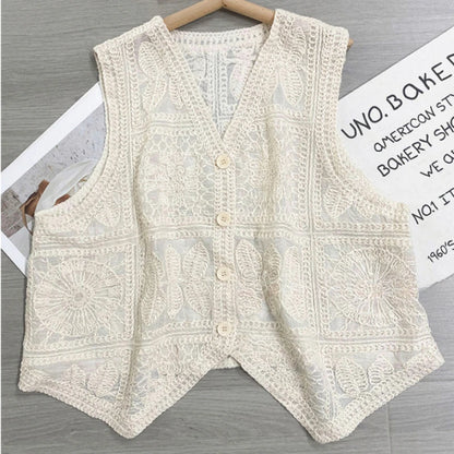 Vintage Cotton Sleeveless Crochet Vests Jackets For Women Tank Tops Summer Loose Boho Beach Cover Up Casual Women's Blusas