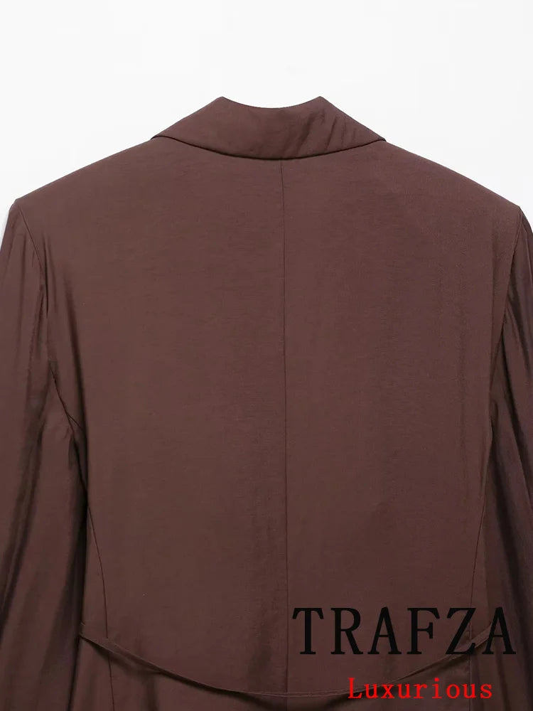 TRAFZA Casual Office Lady Chic Women Suit Solid Sashes Single Breasted Blazer Zipper Shorts New Fashion 2025 Spring Summer Sets