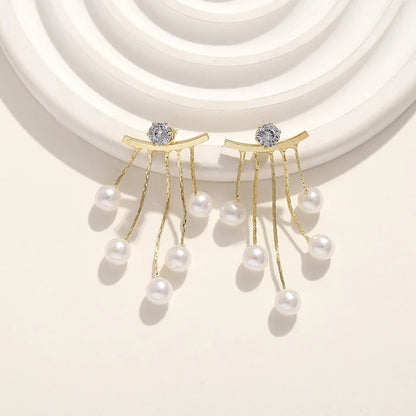 925 Silver Needle Korean Fashion Pearl Tassel Earrings For Women Jewelry 2025 Trending New Luxury Women's Zircon Pearl Earrings