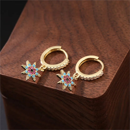 Light Luxury Copper Inlaid zircon Octagonal Star Pendant Hoop Earrings for Women Eleagnt Dangle Earring Party Jewelrys Gifts