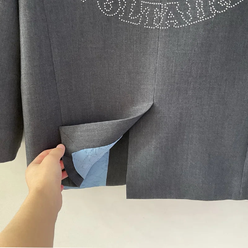 Grey Blazer Pant Sets Women Letter Skull Diamond Blazers Ladies Casual Gray Pants Zadig Female Suits Lapel Coats Trousers Suit