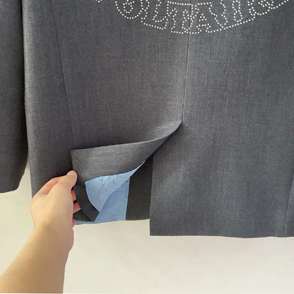Grey Blazer Pant Sets Women Letter Skull Diamond Blazers Ladies Casual Gray Pants Zadig Female Suits Lapel Coats Trousers Suit