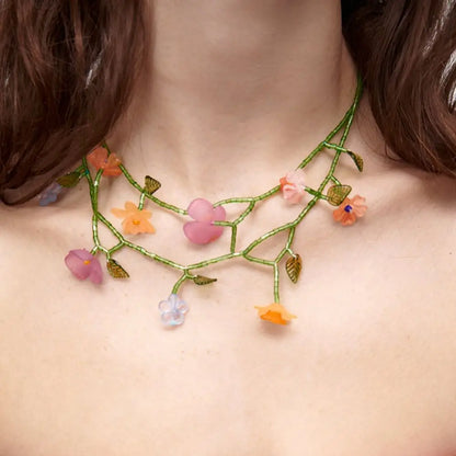 Handmade Resin Flower Necklace Sweet Korean Style Minority Design Asymmetric Earrings Alloy Tassel Beaded Dangle Earring Women