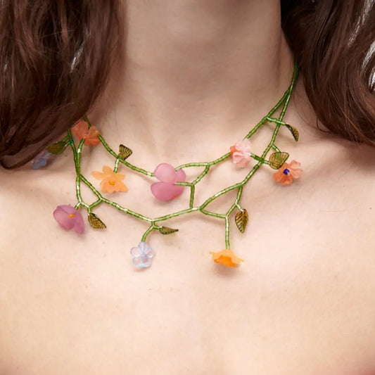 Handmade Resin Flower Necklace Sweet Korean Style Minority Design Asymmetric Earrings Alloy Tassel Beaded Dangle Earring Women