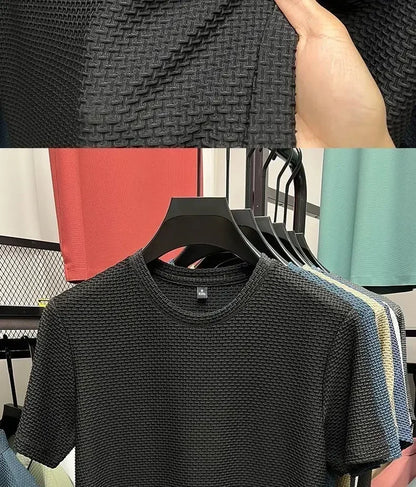 Summer Men's Round Neck Short Sleeved T-shirt M-5XL Oversize Wrinkle Resistant Breathable Top Texture Fabric Versatile Tees