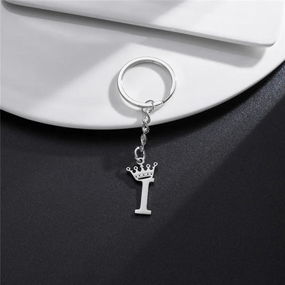Fashion Crown A-Z Letters Pendant Keychains for Lovers Silver Color 26 Alphabet Keyring Women Car Key Ring Unique Name Jewelry