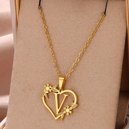 Initial Letter Stainless Steel Pendant Necklace for Women Fashion Gold Color Chain A-Z Alphabet Clavicle Necklaces Jewelry Gift