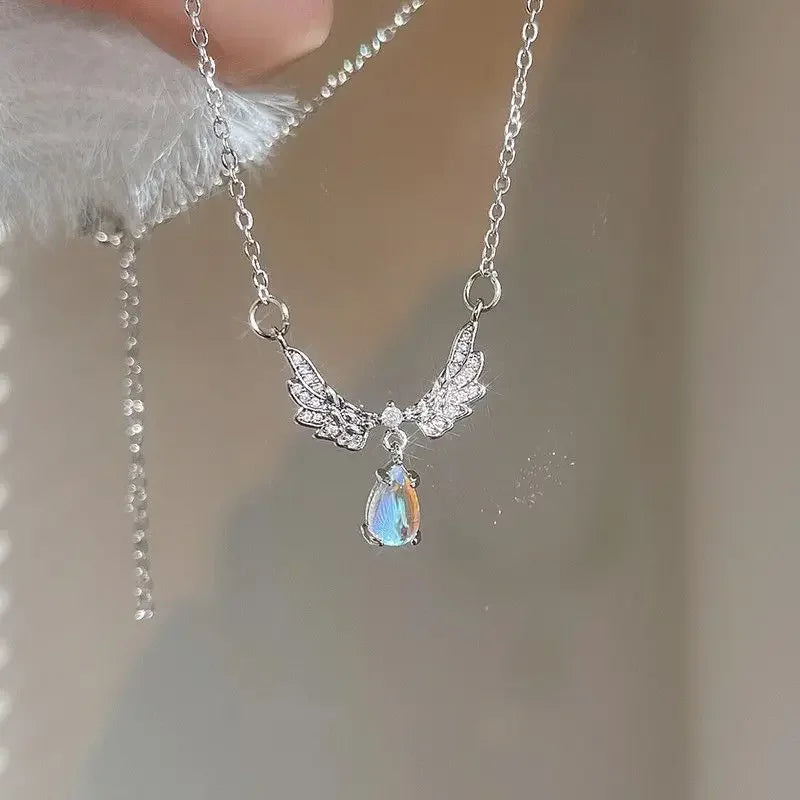 Sweet Pink Bow Necklace Ladies Fashion Sparkling Rhinestone Star Shape Pendant Clavicle Chain Delicate Wedding Accesories