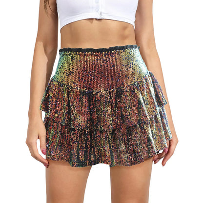 2024 Fashion Party Evening Clothes for Women Summer Sexy Elastic High Waist Sequin Mini Pleated Skirts Streetwear Short Dress