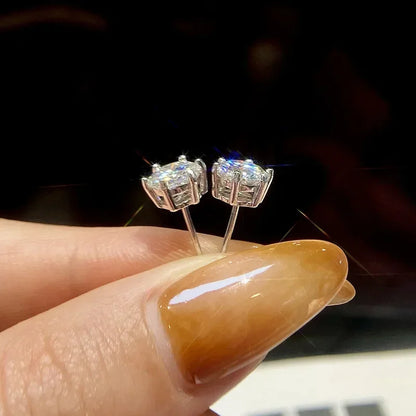 FEOBUR 0.1-2CT Round Moissanite Stud Earrings for Women Classic 925 Sterling Silver Brilliant Lab Created Diamond Earring Man