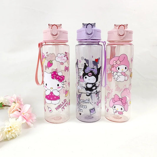 800ML MINISO Kuromi My Melody Hello Kitty ウォーターカップ 女の子用 カートゥーンアニメ 軽量 アウトドアスポーツ用 新作カワイイ