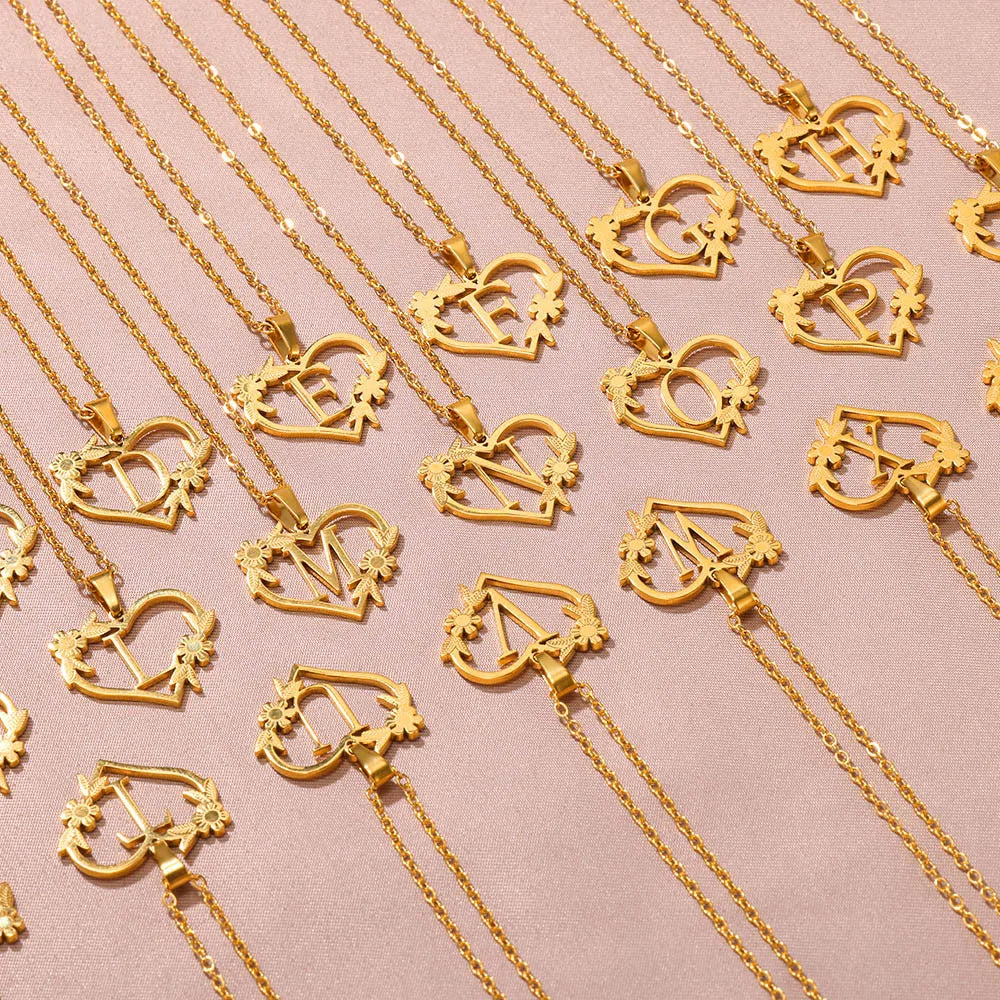Initial Letter Stainless Steel Pendant Necklace for Women Fashion Gold Color Chain A-Z Alphabet Clavicle Necklaces Jewelry Gift