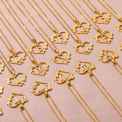 Initial Letter Stainless Steel Pendant Necklace for Women Fashion Gold Color Chain A-Z Alphabet Clavicle Necklaces Jewelry Gift