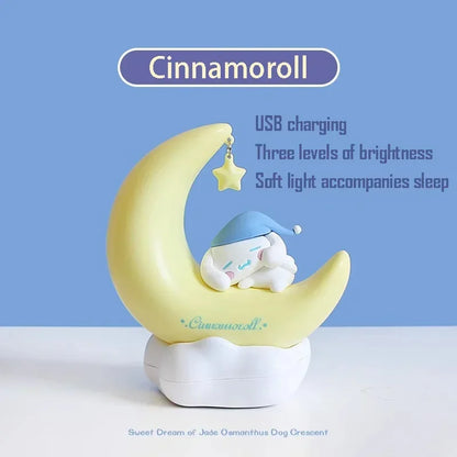 MINISO Sanrio Light-emitting Ornaments Genuine Kawaii Kuromi Cinnamoroll Crescent Dream Led Night Light Girls Children's Gift