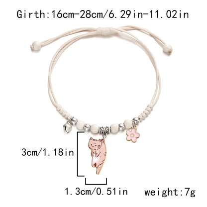 Cartoon Enamel Animal Cat Flower Bracelet for Girl Kids Women Charm Pet Pendant Strap Rope Bracelets Handmade Friendship Jewelry