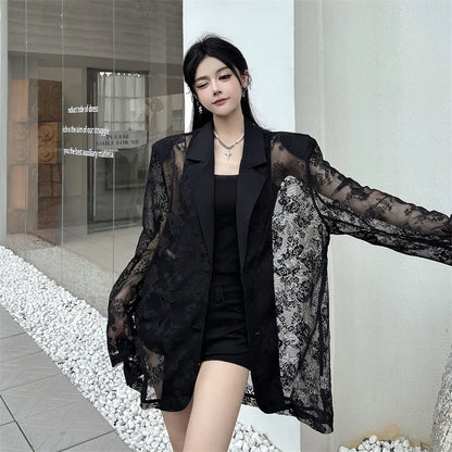 Women Clothing Summer Thin Jackets 2025 Ropa Mujer Patchwork Lace Temperament Coat Sexy Y2k Tops See Through Oversized Outwear