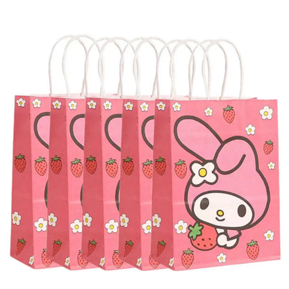 2/4/6/12/20pcs Sanrio Series Kuromi 21x15x8cm Kraft Paper Bag Anime Cartoon Print Children Party Supplies Candy Gift Bag Handbag