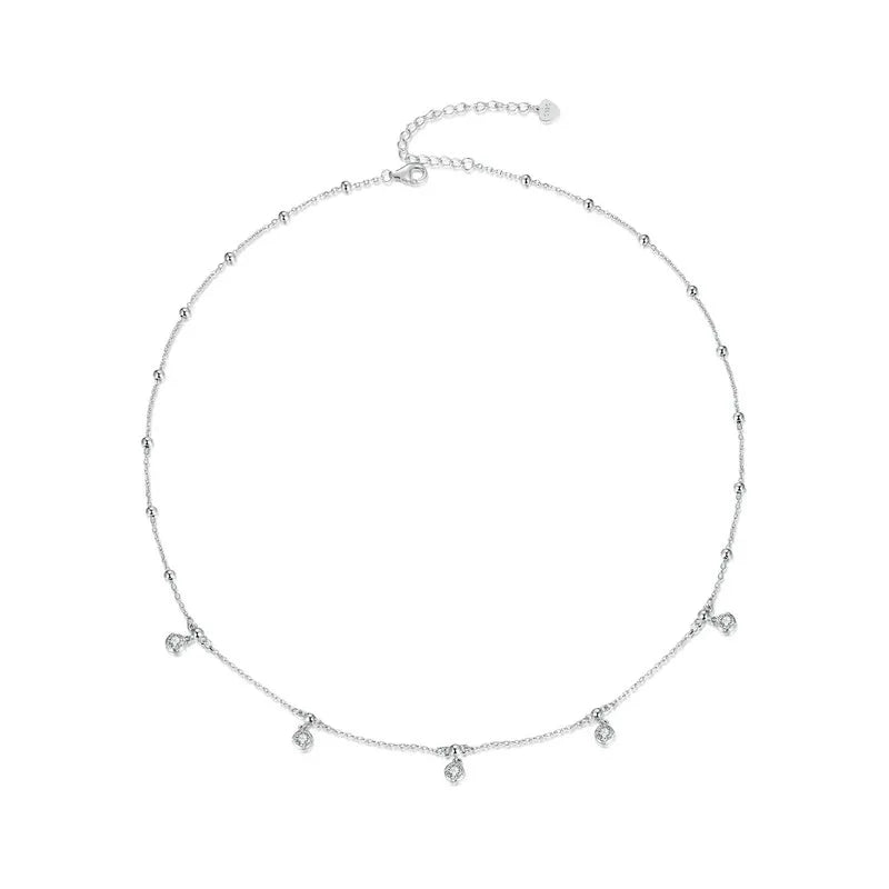 WOSTU 0.5CT モアサナイトビーズチェーンネックレス レディース用 925スターリングシルバー ダイヤモンドカット スターリーモアサナイト ネックレス パーティージュエリー