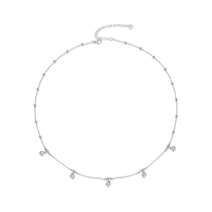 WOSTU 0.5CT モアサナイトビーズチェーンネックレス レディース用 925スターリングシルバー ダイヤモンドカット スターリーモアサナイト ネックレス パーティージュエリー