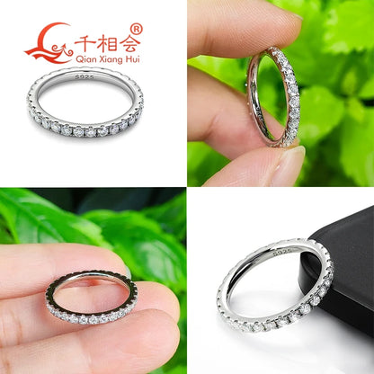 ソリッド 2mm 3mm モアサナイト フルエタニティリング バンド 925 スターリングシルバー ホワイト ラウンド モアサナイト ダイヤモンド ジュエリー ギフト デート パーティー