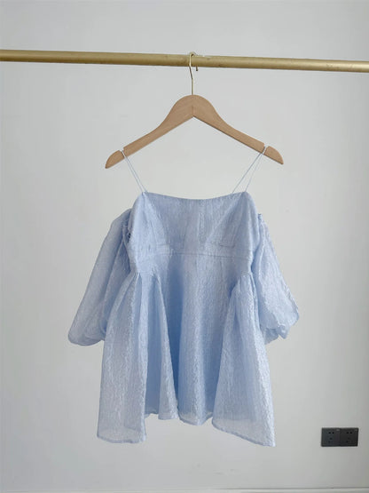 Japanese Print Blusas Mujer Sexy Off Shoulder Puff Sleeve Shirts & Blouses Woman 2025 Clothing Loose Camisas Summer New Ropa